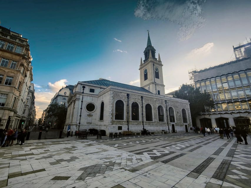 City of London Historical Walking Tour - Guildhall, the Royal Exchange, and the dragon emblem in the middle of it all