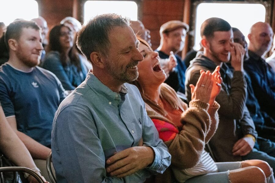 London: Dark Comedy on Iconic Battersea Barge - Battersea Power Station views: the best photo moments happen on deck