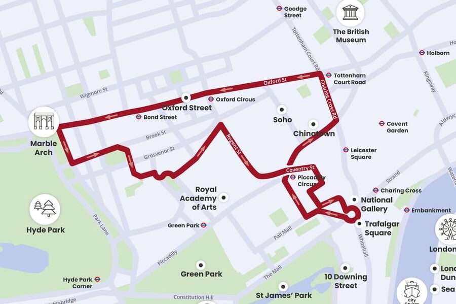 London: Tootbus Christmas Lights Tour incl walking tours - Coventry Street to Central London in One Shot